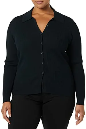 Amazon Cardigan Stile Polo Elasticizzato a Costine con Spessore Sottile (in precedenza Daily Ritual) Donna, , XS