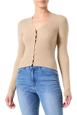 VERO MODA Vmgold Rib LS V-Neck Button Pullover Maglione Lavorato a Maglia, , S Donna