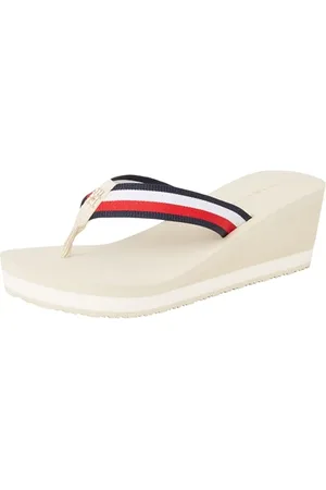 Tommy Hilfiger Donna Infradito Corporate Wedge Beach Sandal con Tacco a Zeppa, Avorio (Muslin), 39