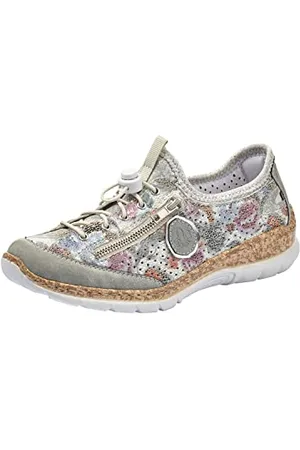 Rieker N42V1, Scarpe da Ginnastica Donna, Cement/White/Silver Flower, 38 EU