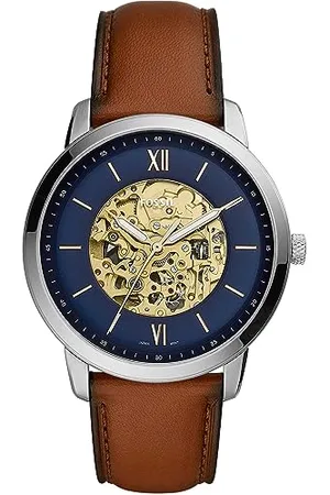 Fossil Orologio Neutra Auto da uomo, movimento meccanico automatico, cassa in acciaio inossidabile da 44 mm con cinturino in pelle, ME3160