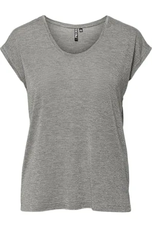 Pieces® PCBILLO TEE_LUREX STRIPES, T-shirt Donna, (Light Grey Melange), 42 (Taglia Produttore: X-Large)