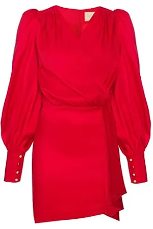 Swing Stefany | Rot | S Altalena Moda Donna Elegante Festivo | Vestito da Festa | Prendisole Sera | Abiti da Cocktail | Mini Abito con Scollo a Busta | Manica Lunga | Breve | | 36, S