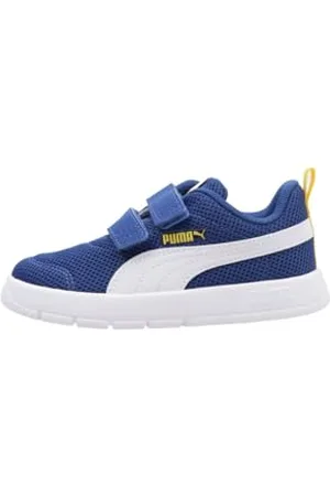 PUMA Courtflex V3 Mesh Inf, Scarpe da Ginnastica Unisex-Bimbi 0-24, Clyde Royal Bianco Soleggiato Giallo, 20 EU