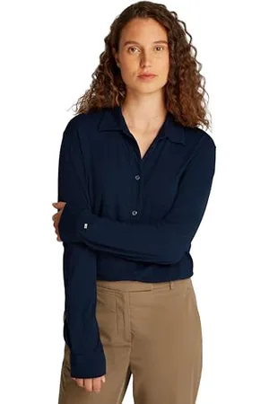 Tommy Hilfiger Donna Camicia Casual Regular Fit, Blu (Dark Night Navy), L