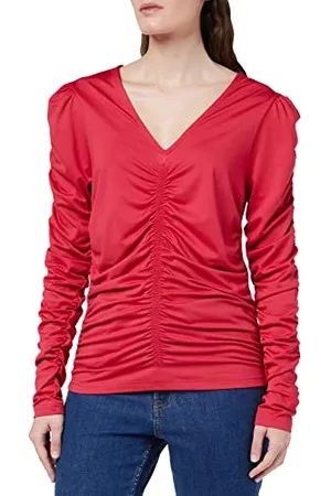 ONLY Onlsofie L/S V-Neck Ruching Top Jrs T-Shirt, Love Potion, S Donna