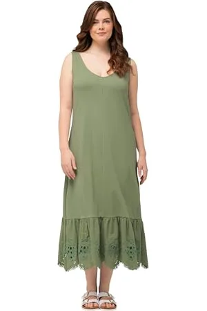 Ulla Popken Jersey Strap Dress with Embroidery Anglaise Vestito, , 64/66 IT Donna