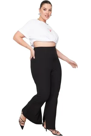 Trendyol Donne Vita Alta Gamba Flare Plus Size Pantaloni, , XX-Large più Donna
