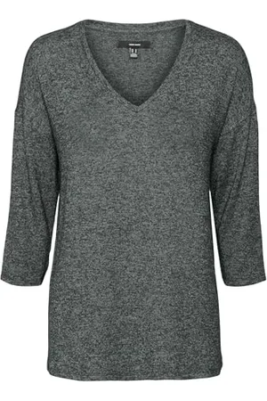 VERO MODA Vmbrianna Boo Rep-Pullover con Scollo a V 3/4 Maglione Lavorato a Maglia, Balsamo Verde Dettaglio: Nero Melange, M Donna