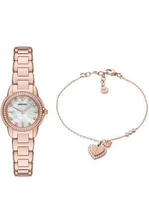 Emporio Armani Donna Orologio in Acciaio Inossidabile Oro Rosa e Bracciale in Argento Sterling, Set
