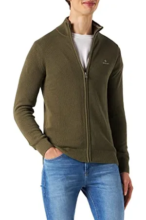 GANT COTTON PIQUE ZIP CARDIGAN, Maglione cardigan Uomo, ( RACING GREEN ), XXS