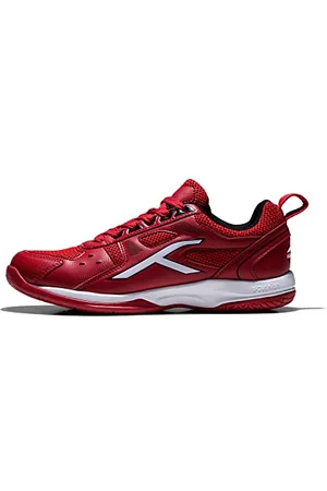 Hundred Raze Scarpe da Badminton Professionali Antitraccia per Uomo | Materiale: ecopelle | Adatto per tennis indoor, squash, ping pong, basket e paddle (rosso/bianco, taglia: EU 35, UK 1, US 2)