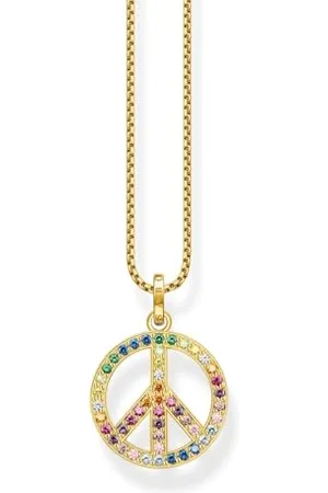Thomas Sabo KE2170-996-7-L55V - Collana da donna con ciondolo a forma di peace placcato in oro giallo 750, lunghezza 55 cm, 55cm, Argento sterling Oro Giallo, Zirconia cubica