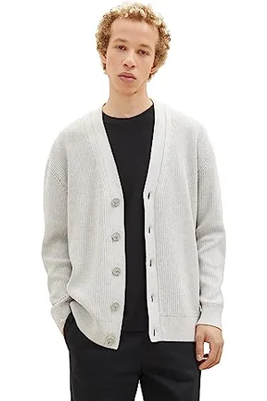 TOM TAILOR 1038274 Maglione Cardigan, 15398-Light Stone Grey Melange, S Uomo