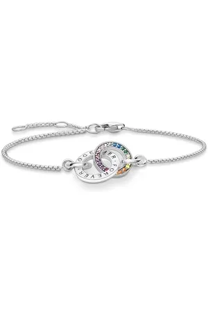 Thomas Sabo Together A1551-318-7-L19V - Bracciale da donna con due anelli, in Sterling 925 annerito, lunghezza: 19 cm, 19 cm, sterling, Zirconia cubica