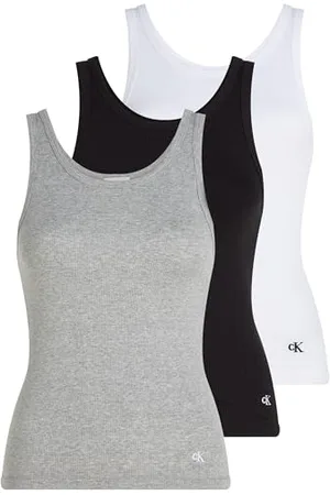 Calvin Klein Donna Canotte Confezione da 3 Scoop Neck Cotton con Scollo Rotondo, Multicolore (Black/White/Grey Heather), M