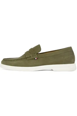 Tommy Hilfiger Uomo Mocassini Nubuck in Pelle, Verde (Army Green), 41