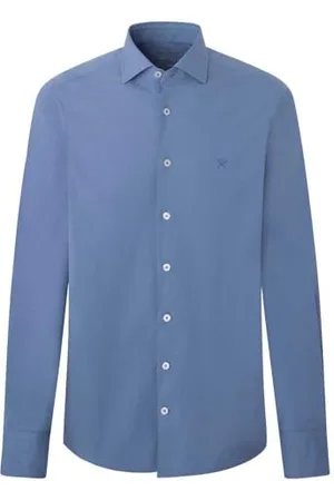 Hackett Plait Lthr Belt Shirt Uomo, (Chambray Blue), M