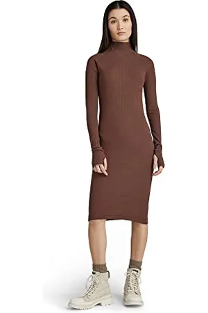 G-Star Donna Rib Slim Dress, (chocolate lab D22274-D107-D312), XS