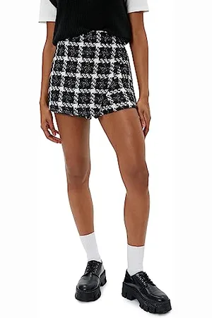 Koton Wrap Over Tweed Zipper Detail Mini Skort Gonna, (Black Check), 44 da Donna