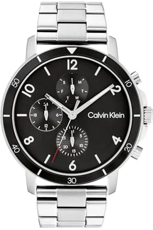 Calvin Klein Orologio Analogico Multifunzione al Quarzo da Uomo Collezione GAUGE SPORT con Cinturino in Acciaio Inossidabile Argentato - 25200067