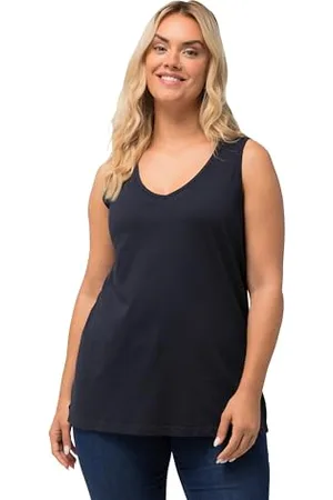 Ulla Popken Top con Scollo a V, Classico, in Puro Cotone Magliette, , 68-70 Donna