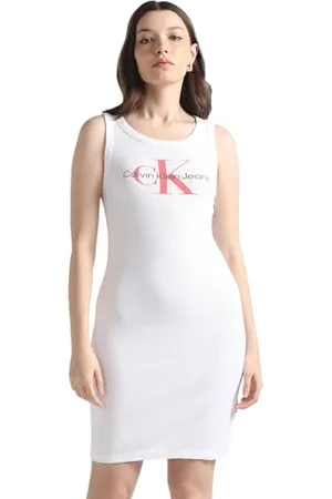 Calvin Klein Jeans Abito Donna Rib Tank Dress senza Maniche, (Bright White), XL