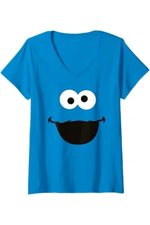 Sesamstraat Donna Cookie Monster Face Smile Classic Maglietta con Collo a V