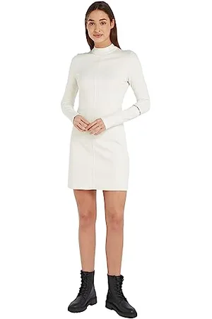Calvin Klein Jeans Abito Donna Coated Milano A-Line Maniche Lunghe, (Ivory), S