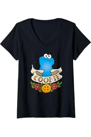 Sesamstraat Donna Tattoo Cookie Monster Maglietta con Collo a V