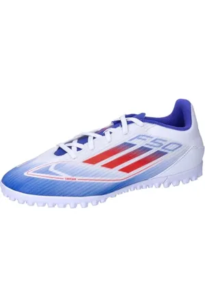 adidas F50 Club Football Boots Turf, Scarpe da Calcio Unisex-Adulto, Cloud White/Solar Red/Lucid Blue, 47 1/3 EU