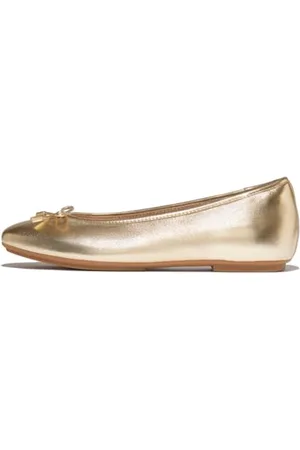 FitFlop Delicato Bow Soft Metallic-Leather Ballet Flats, Ballerine Donna, , 39 EU Stretta