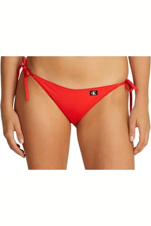 Calvin Klein Donna Slip Bikini Allacciatura Laterale String Side Tie con Etichetta con Logo, (Flaming Chili), S