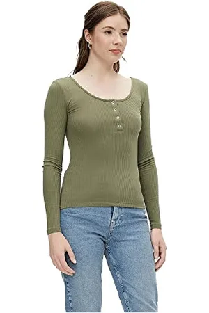 Pieces® Pckitte LS Top Noos B C Maglia a Maniche Lunghe, (Deep Lichen Green Deep Lichen Green), Small Donna