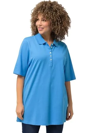 Ulla Popken Basic Poloshirt T-Shirt, Celeste, 52/54 IT Donna