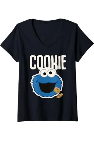 Sesamstraat Donna Cookie Monster Patch, Maglietta con Collo a V