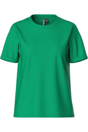Pieces® Pcria SS Fold Up Solid Tee Noos BC T-Shirt, Semplicemente Verde, S Donna