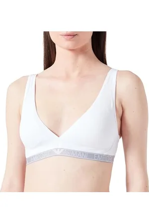 Emporio Armani Stretch Cotton Studs Logoband Padded Bralette , Reggiseni basic Donna, (White), XS