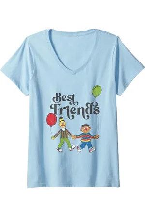 Sesamstraat Donna Best Friends, nero Maglietta con Collo a V