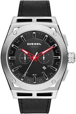 Diesel Orologio Timeframe da uomo, movimento cronografo, cassa in acciaio inossidabile argento da 48 mm con cinturino in pelle, DZ4543