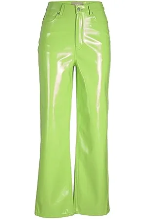 JJXX Jxkenya HW - Pantaloni in Finta Pelle, Verde Flash/Dettagli: Lucido - Lungo, S Donna