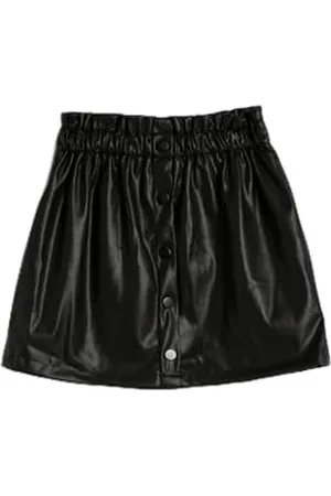 Koton Mini Skirt Faux Leather Elastic Waistband Button Detail, Gonna Ragazze, (999)