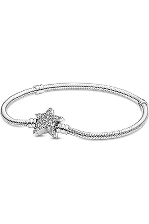 PANDORA Bracciale Moments in maglia snake in Sterling con chiusura asimmetrica a stella e zirconi cubici trasparenti, 16