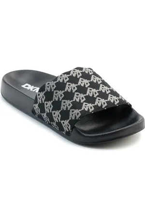 DKNY Zella-Flat Slide, Sandali scorrevoli Donna, Nero/Argento, 40 EU