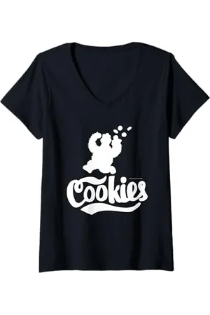 Sesamstraat Donna Cookies White Silhouette, Maglietta con Collo a V