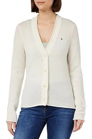 Tommy Hilfiger Cardigan Donna Soft Wool con Chiusura con Bottoni, (Ecru), S