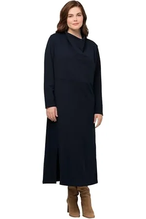 Ulla Popken Sweat Dress with Waterfall Collar Vestiti, , 16-44 Plus Donna