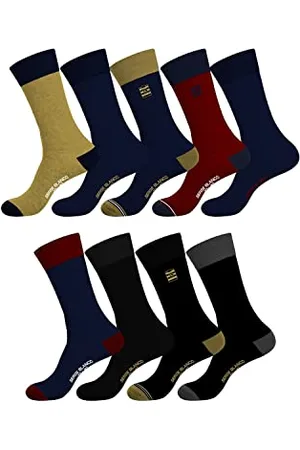 Serge Blanco Calzini Uomo cotone pettinato morbido, set di 9 Calze Uomo Lunghe, comodi, Nero, Blu, Giallo, Rosso, Taglie 39/42