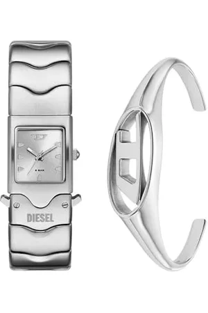 Diesel Uomo Orologio Closer in Acciaio Inossidabile Argento e Bracciale D Logo Ovale, Set