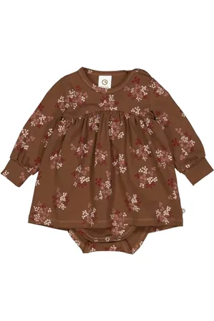 Müsli By Green Cotton Flora l/s Dress Body Livello Base, Bark/Cabernet/Nightingale, 56 Bambine